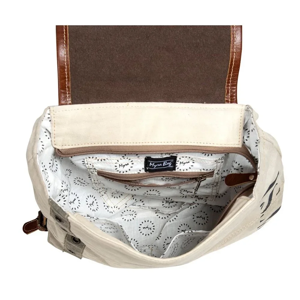 Myra Bag Handmade Army Backpack Upcycled Canvas & Cowhide Leather - Picture 8 of 10